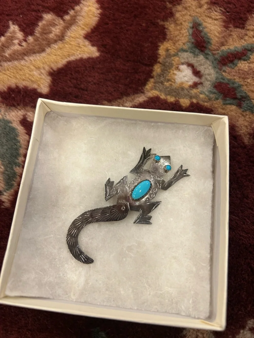 Navajo Sterling Silver Lizard Brooch with Turquoise Stones Frank Yazzie - Picture 8 of 11